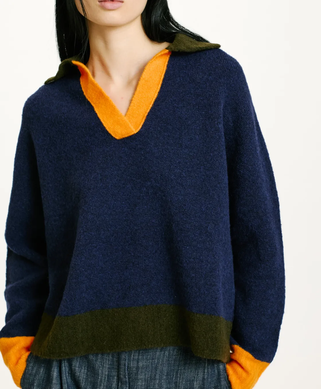 Momoni Mailles*TRICOT NEBBIOLO EFFET JERSEY COLOR BLOCK - Bleu