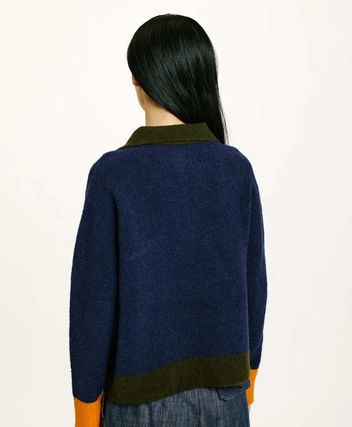 Momoni Mailles*TRICOT NEBBIOLO EFFET JERSEY COLOR BLOCK - Bleu