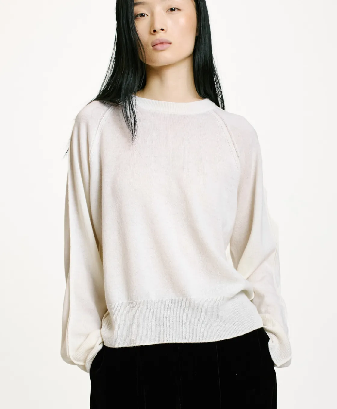 Momoni Mailles*TRICOT ODINO EN LAINE MÉRINOS CACHEMIRE - CRÈME Crème