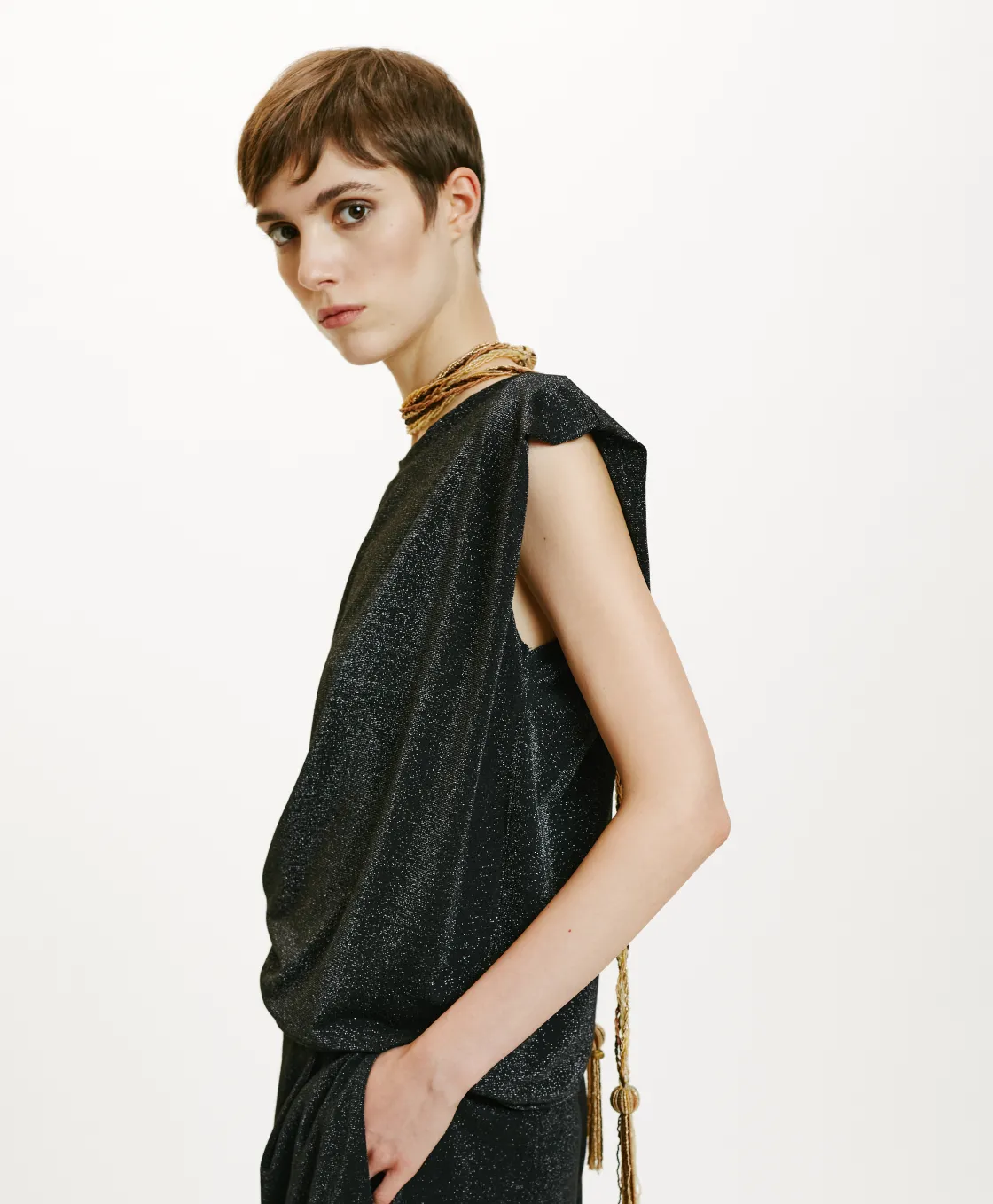 Momoni Tops Et T-Shirts*TSHIRT ENNA EN JERSEY LUREX - GRIS CHARBON GrisCharbon