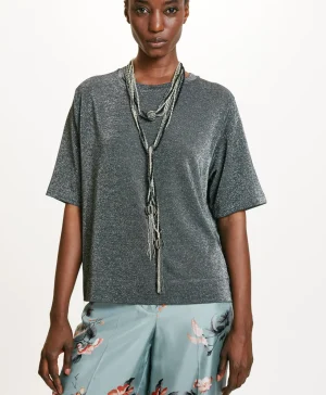 Momoni Tops Et T-Shirts*TSHIRT IORA EN JERSEY LUREX - GRIS FONCÉ GrisFoncé