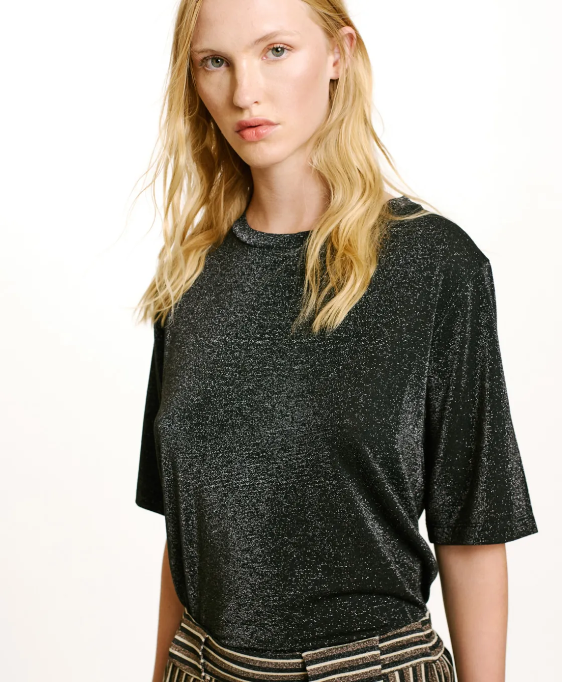 Momoni Tops Et T-Shirts*TSHIRT IORA EN JERSEY LUREX - GRIS CHARBON GrisCharbon