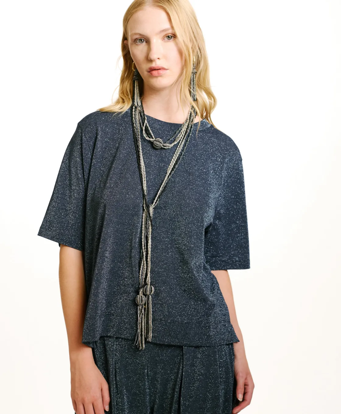 Momoni Tops Et T-Shirts*TSHIRT IORA EN JERSEY LUREX - Denim