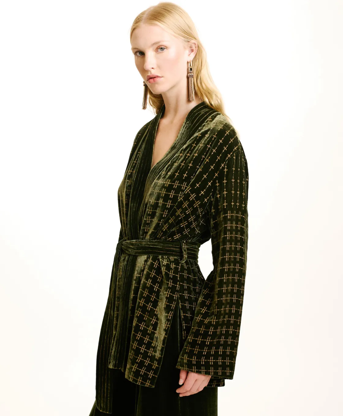 Momoni Vestes*VESTE EUGENIE EN VELOURS MÉLANGE DE SOIE BRODÉ - VERT MATCHA VertMatcha