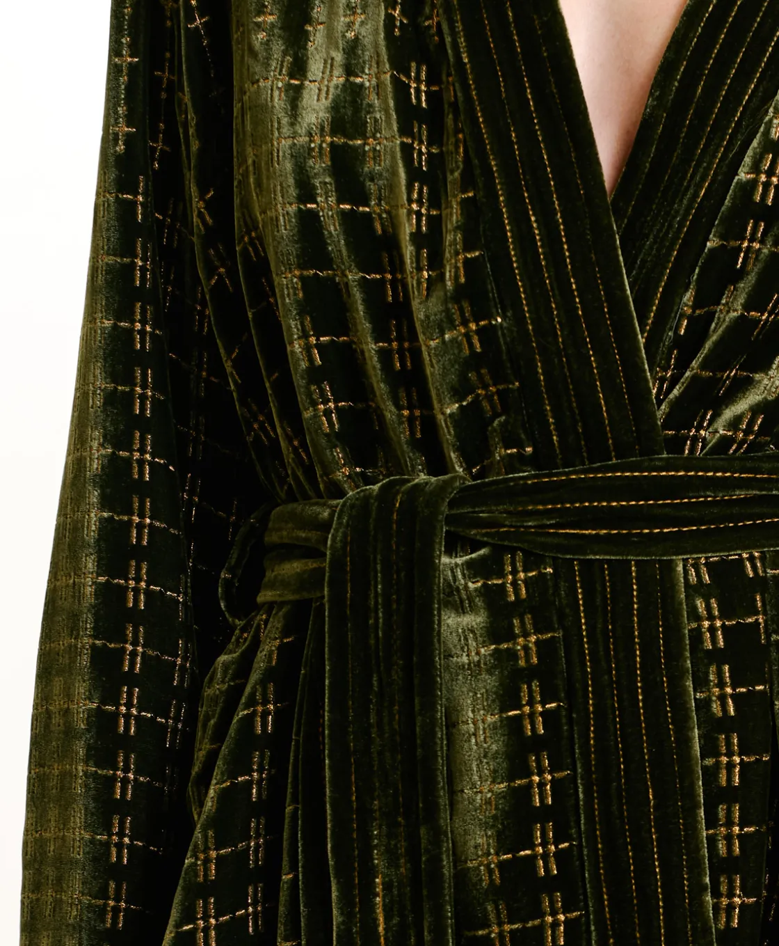 Momoni Vestes*VESTE EUGENIE EN VELOURS MÉLANGE DE SOIE BRODÉ - VERT MATCHA VertMatcha