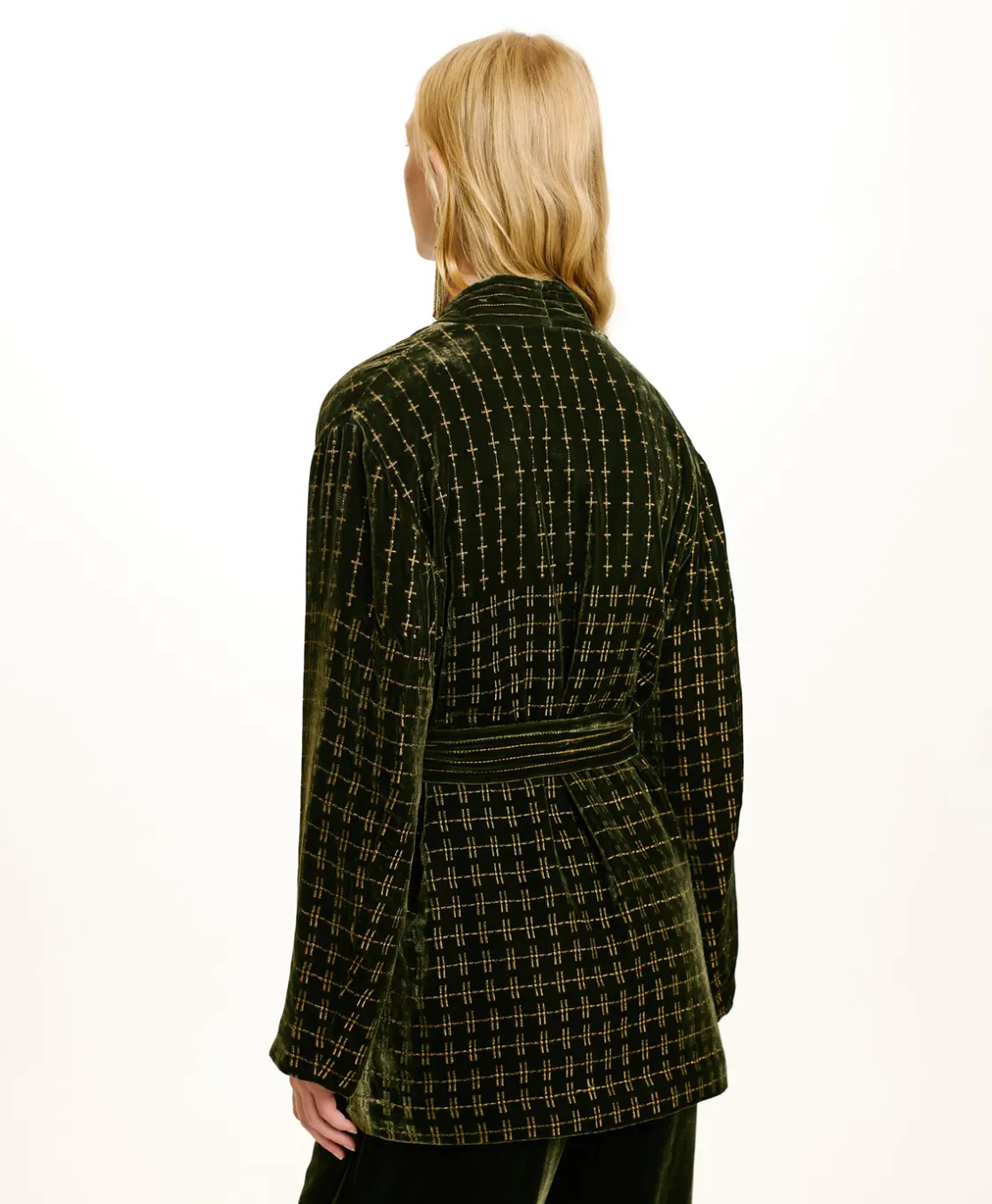Momoni Vestes*VESTE EUGENIE EN VELOURS MÉLANGE DE SOIE BRODÉ - VERT MATCHA VertMatcha