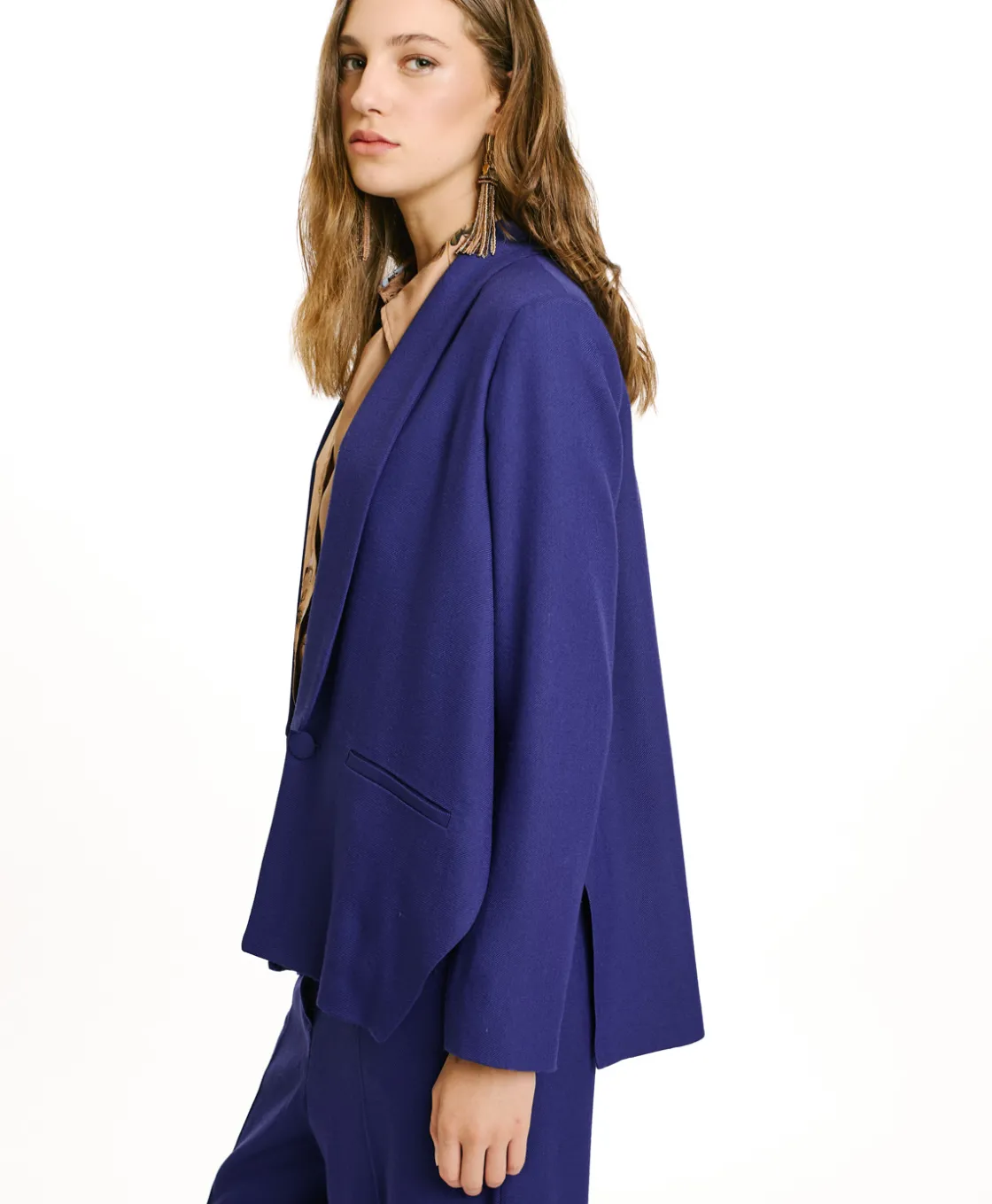 Momoni Vestes*VESTE FUSUMA EN SERGÉ DE LAINE VISCOSE - Bleu