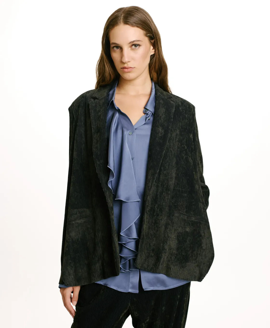 Momoni Vestes*VESTE HINATA EN VELOURS STRETCH BICOLORE - GRIS CHARBON GrisCharbon