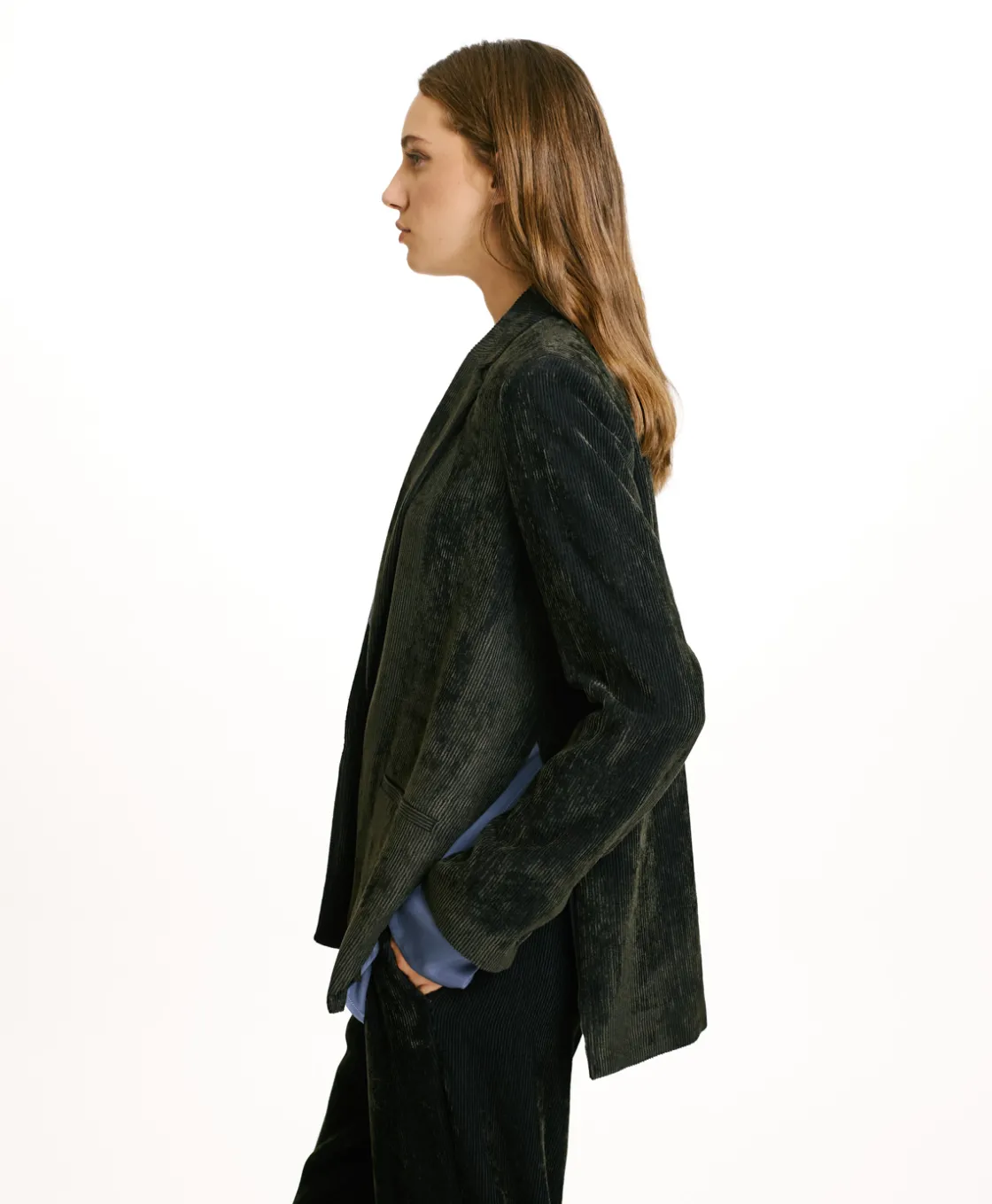 Momoni Vestes*VESTE HINATA EN VELOURS STRETCH BICOLORE - GRIS CHARBON GrisCharbon