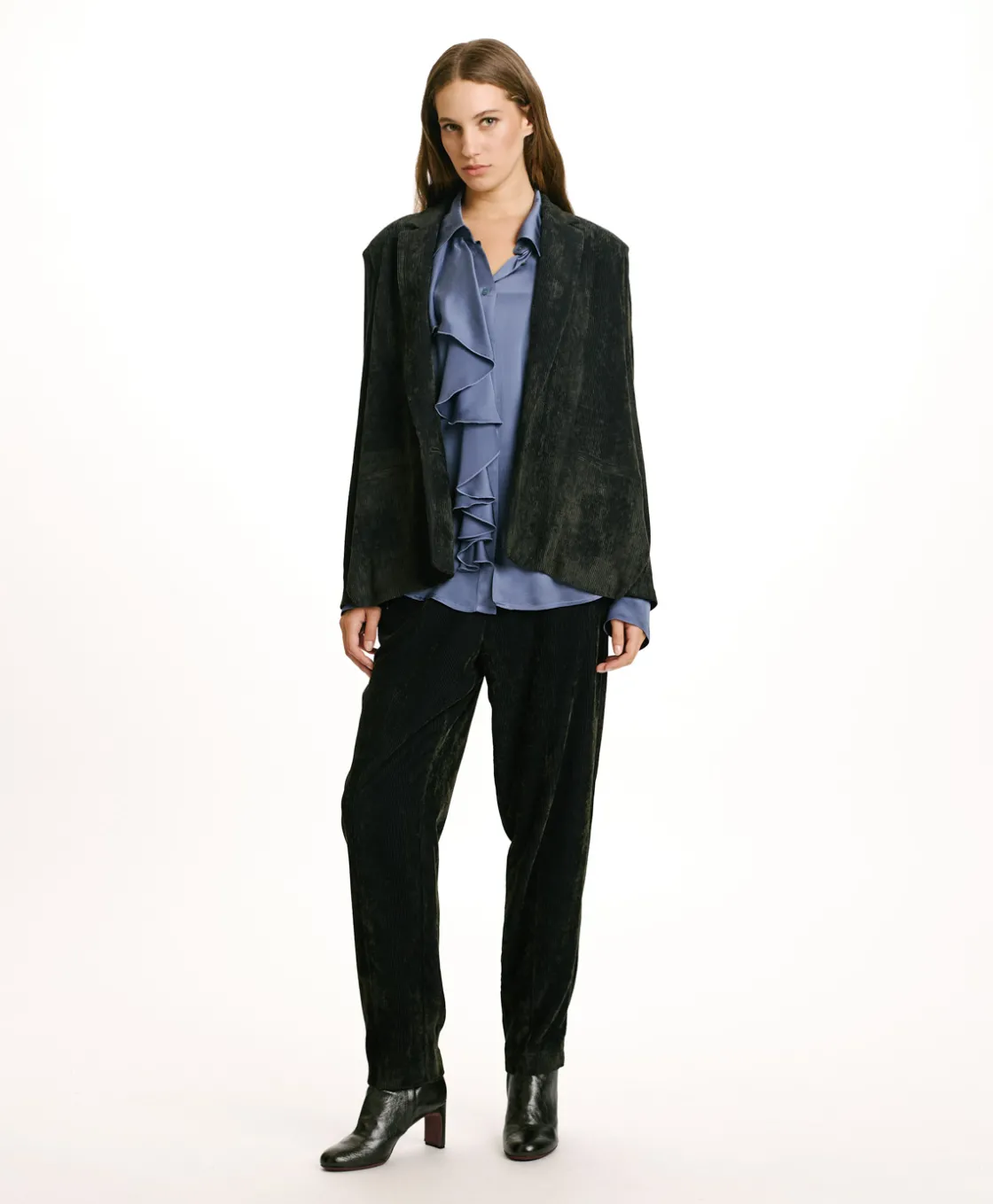 Momoni Vestes*VESTE HINATA EN VELOURS STRETCH BICOLORE - GRIS CHARBON GrisCharbon