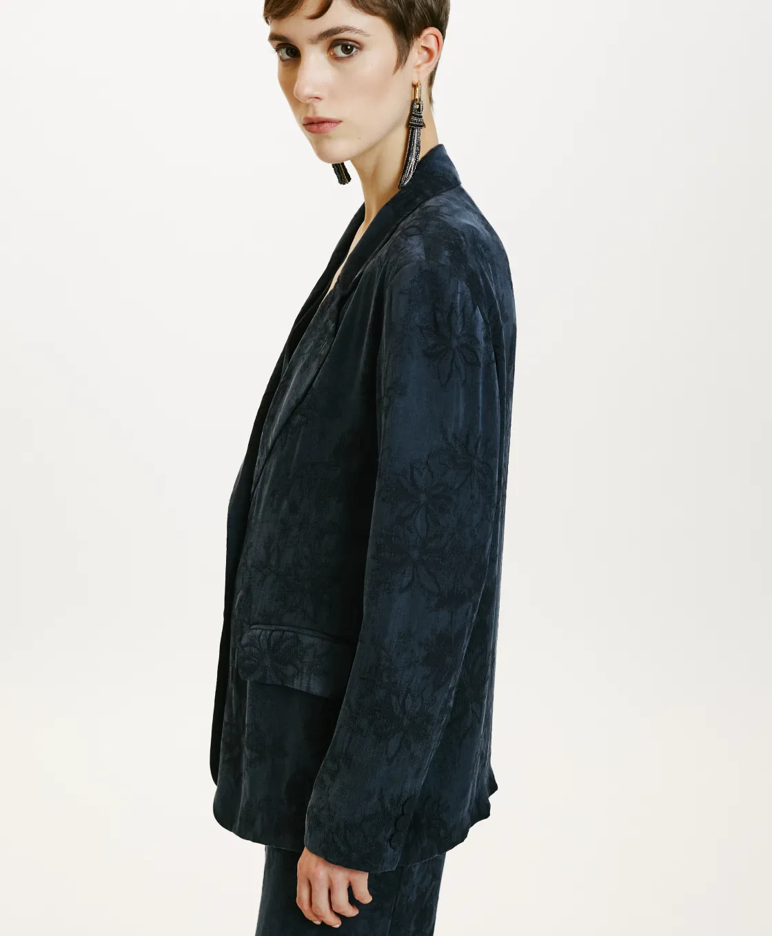 Momoni Vestes*VESTE NAGOYA EN LYONCEL VISCOSE JACQUARD - Indigo