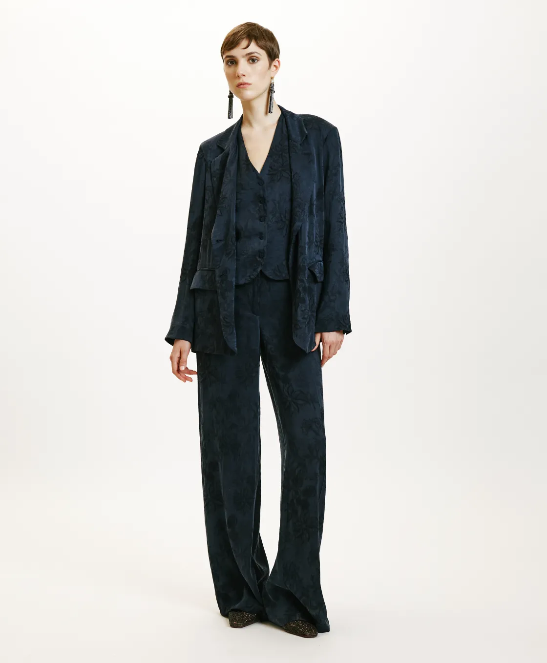 Momoni Vestes*VESTE NAGOYA EN LYONCEL VISCOSE JACQUARD - Indigo