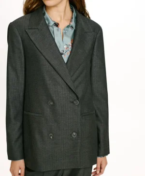 Momoni Costumes*VESTE ROSEMARY EN CHEVRON VISCOSE LAINE STRETCH - GRIS CHARBON GrisCharbon