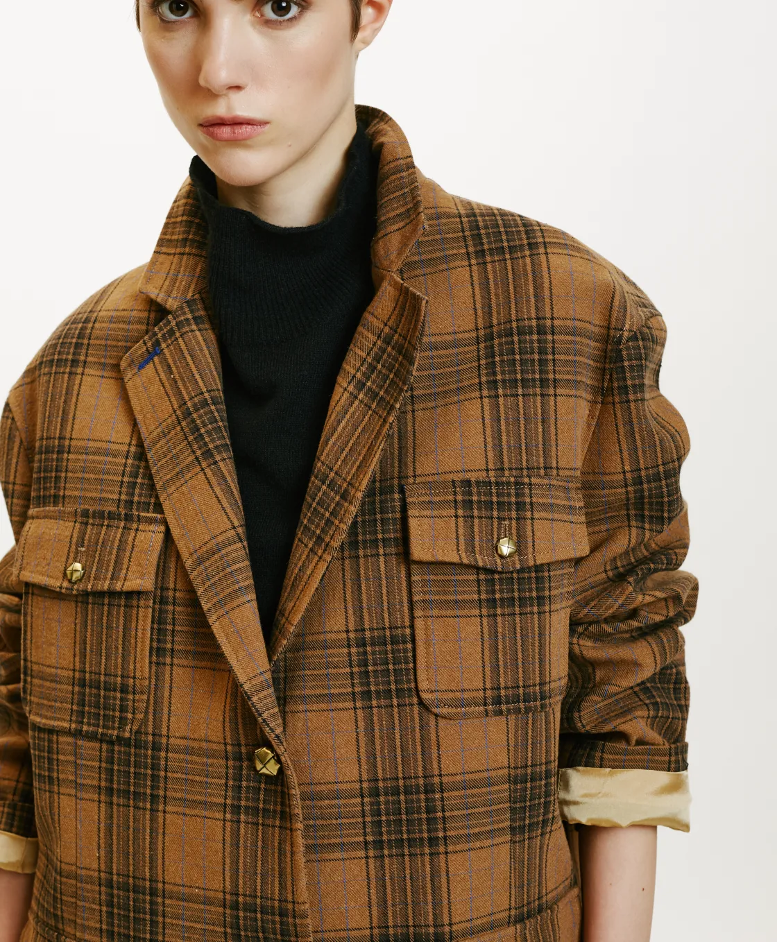 Momoni Vestes*VESTE SHIOMI EN TOILE COTON LAINE CARREAUX - MULTICOLORE CACAO MulticoloreCacao